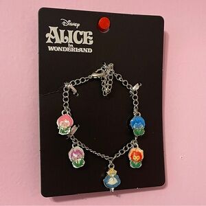 Alice in wonderland flower bracelet jewelry bead set charm Disney fairy silver